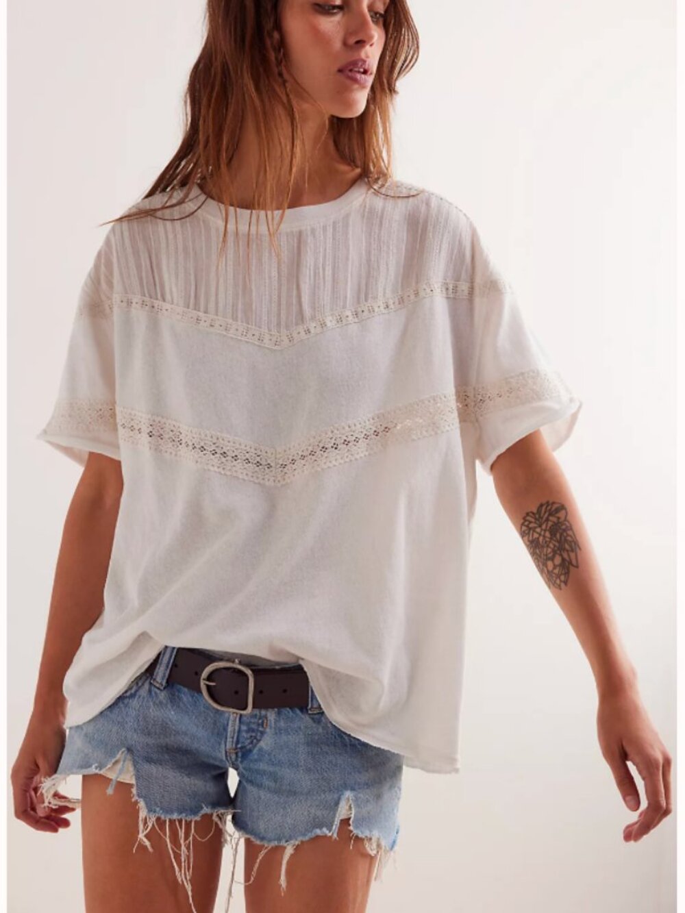 Free People We The Free Dorothy Tee – Small – Ivory Lace